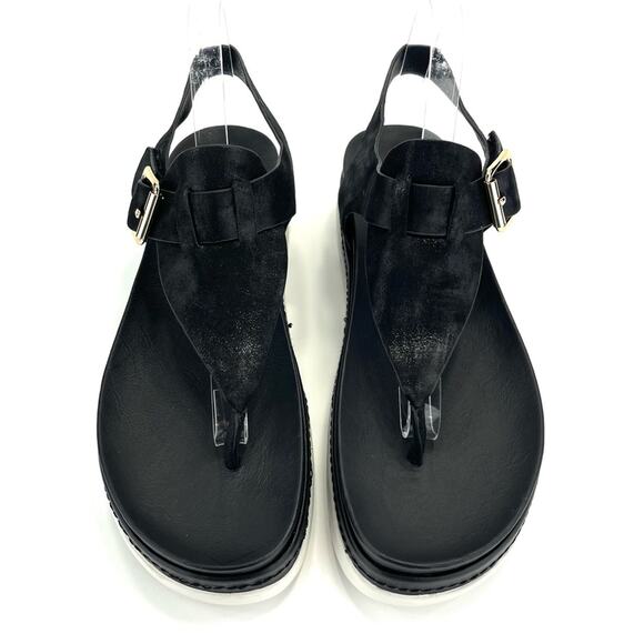 J/Slide NYC Platform Sandal Size 10 Black Shimmery Leather Thong-Toe Slingback - Picture 14 of 16